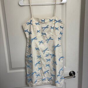 NEVER WORN Anthropologie Ivory Mini Dress with Blue Bows